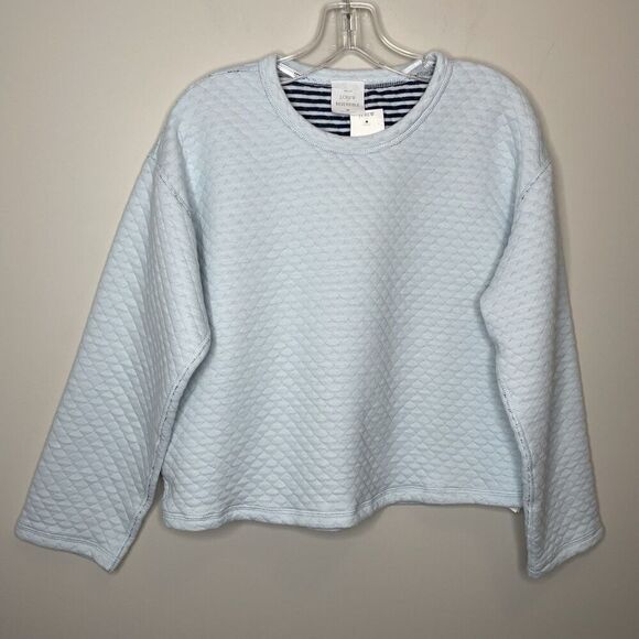 J.CREW Quilted Pullover Women Medium Reversible NEW Blue Stripe Sweatshirt BY985 - Picture 1 of 16
